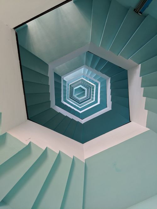 Spiral staircase seen from below